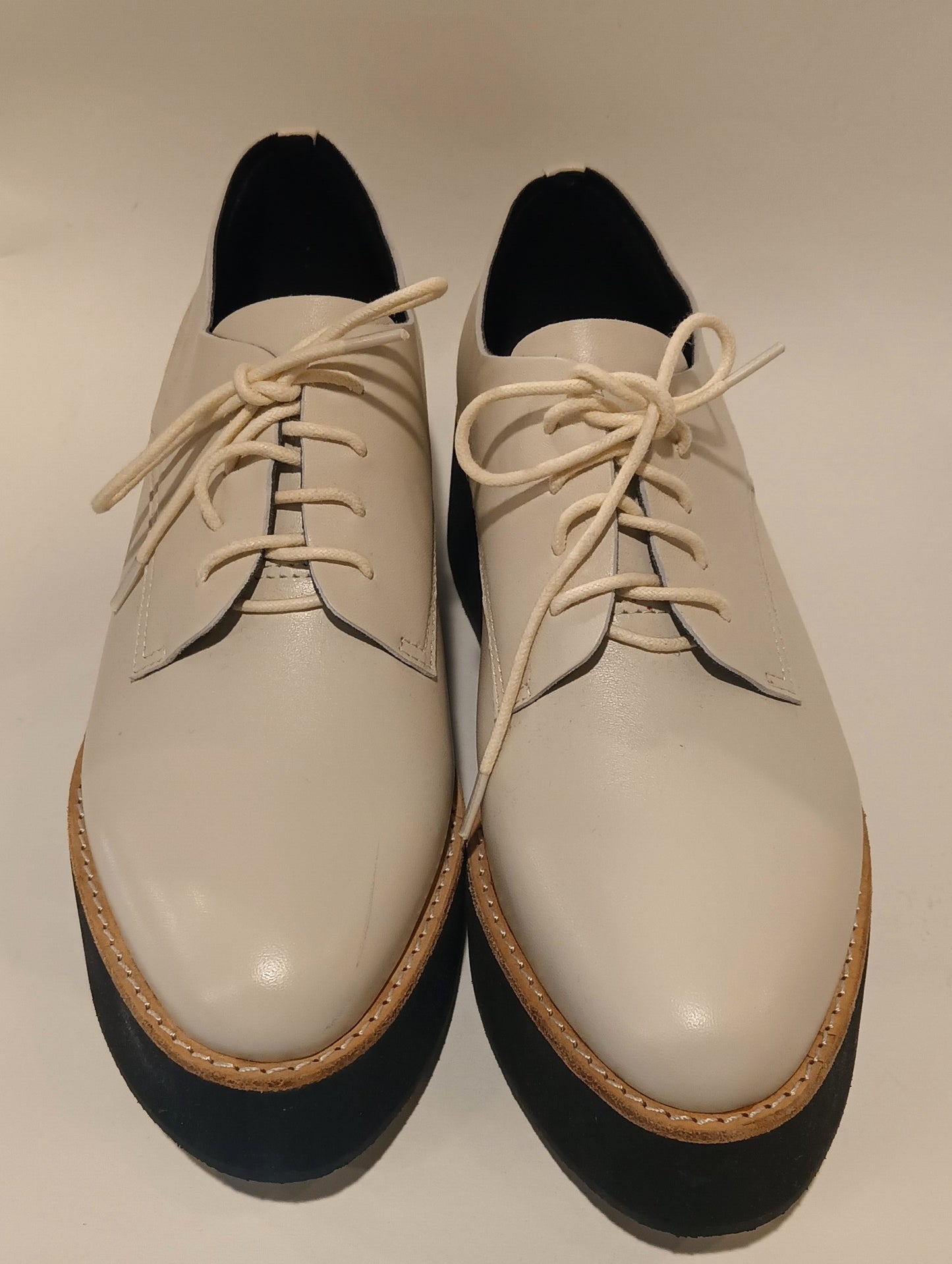 All Black Brand Off White Leather Platform Oxfords Size 10