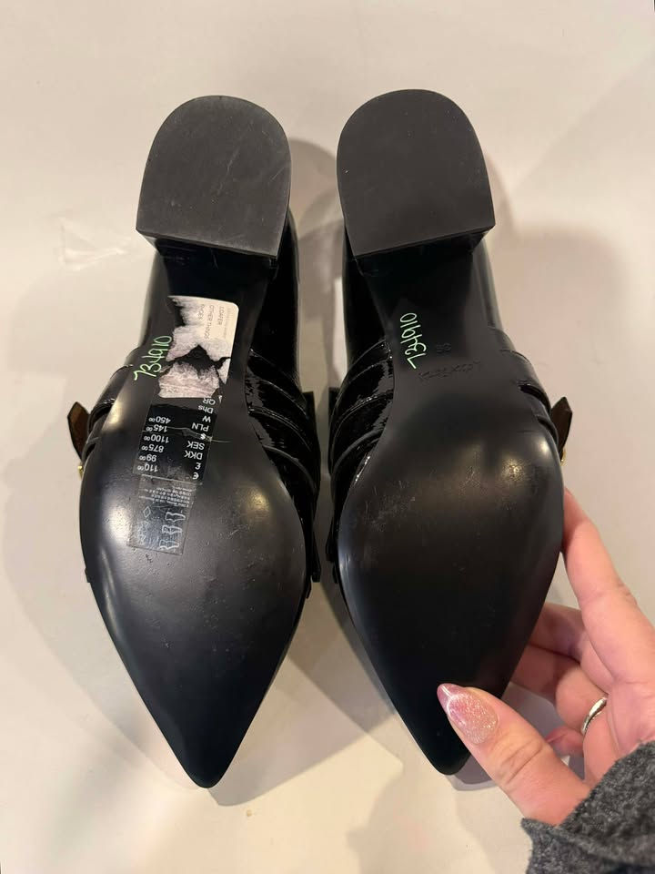 & Other Stories Women's Black Patent Leather Pointed Toe Oxford Heeled Shoes, Size 9.5