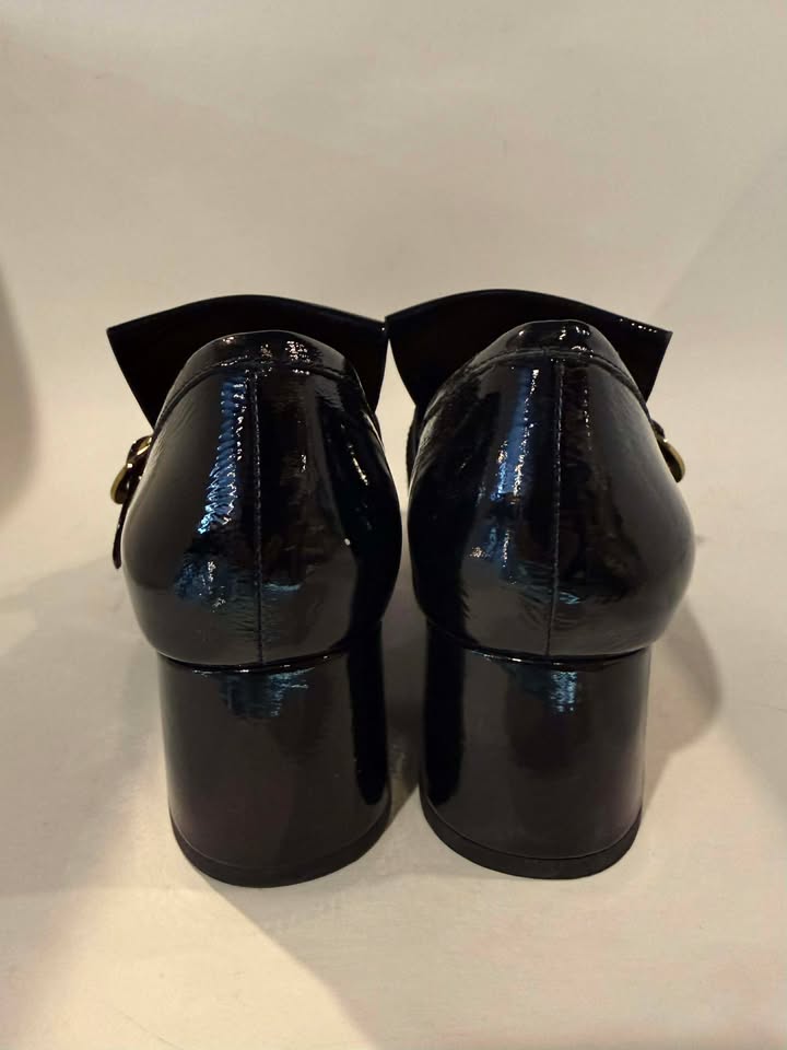 & Other Stories Women's Black Patent Leather Pointed Toe Oxford Heeled Shoes, Size 9.5