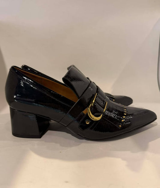 & Other Stories Women's Black Patent Leather Pointed Toe Oxford Heeled Shoes, Size 9.5