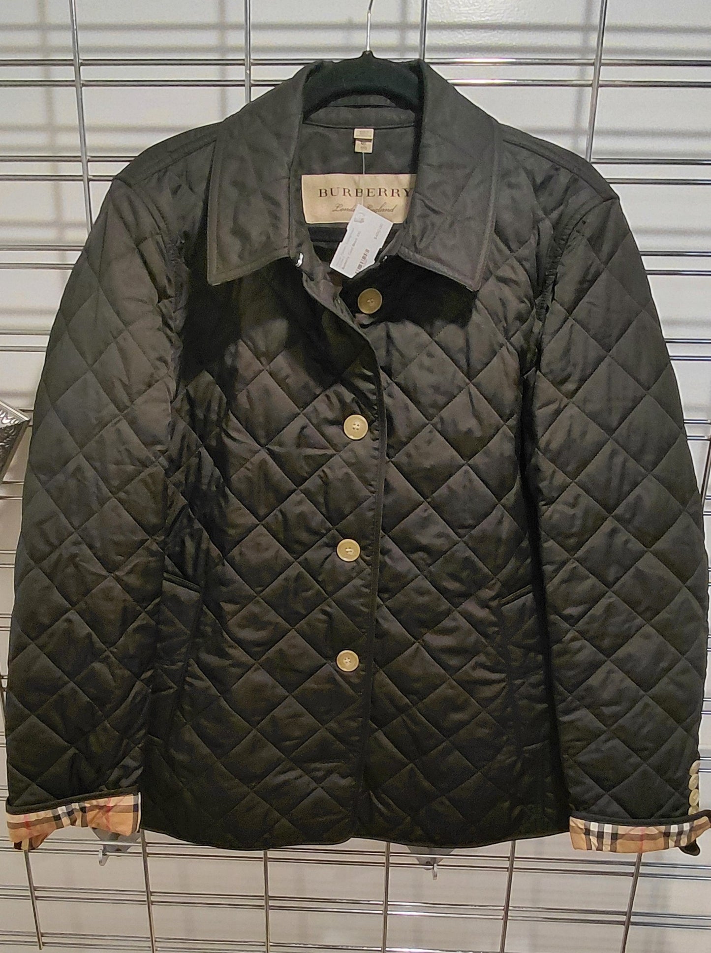 Authentic Burberry Black Diamond Quilted "Frankby 18" Jacket, Nova Check Lining Size XXL