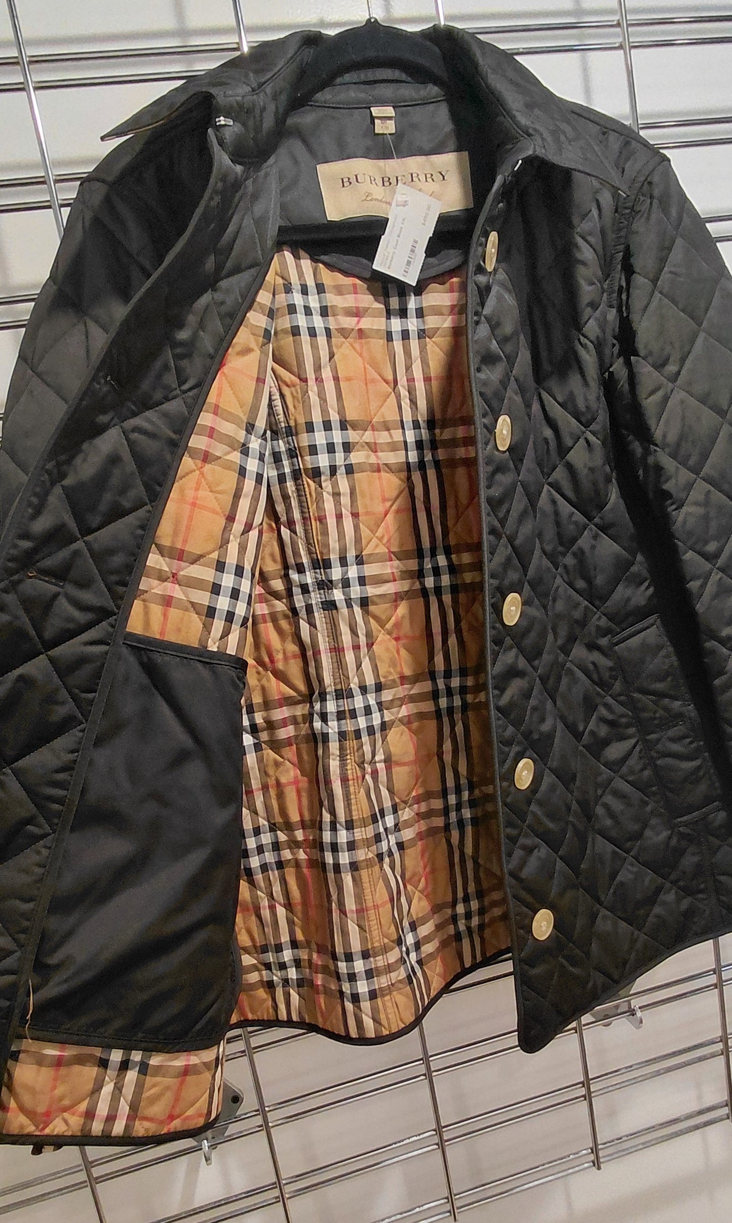 Authentic Burberry Black Diamond Quilted "Frankby 18" Jacket, Nova Check Lining Size XXL