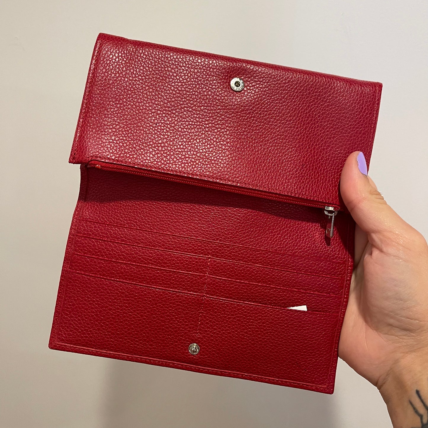 LONGCHAMP Red Leather Checkbook Wallet