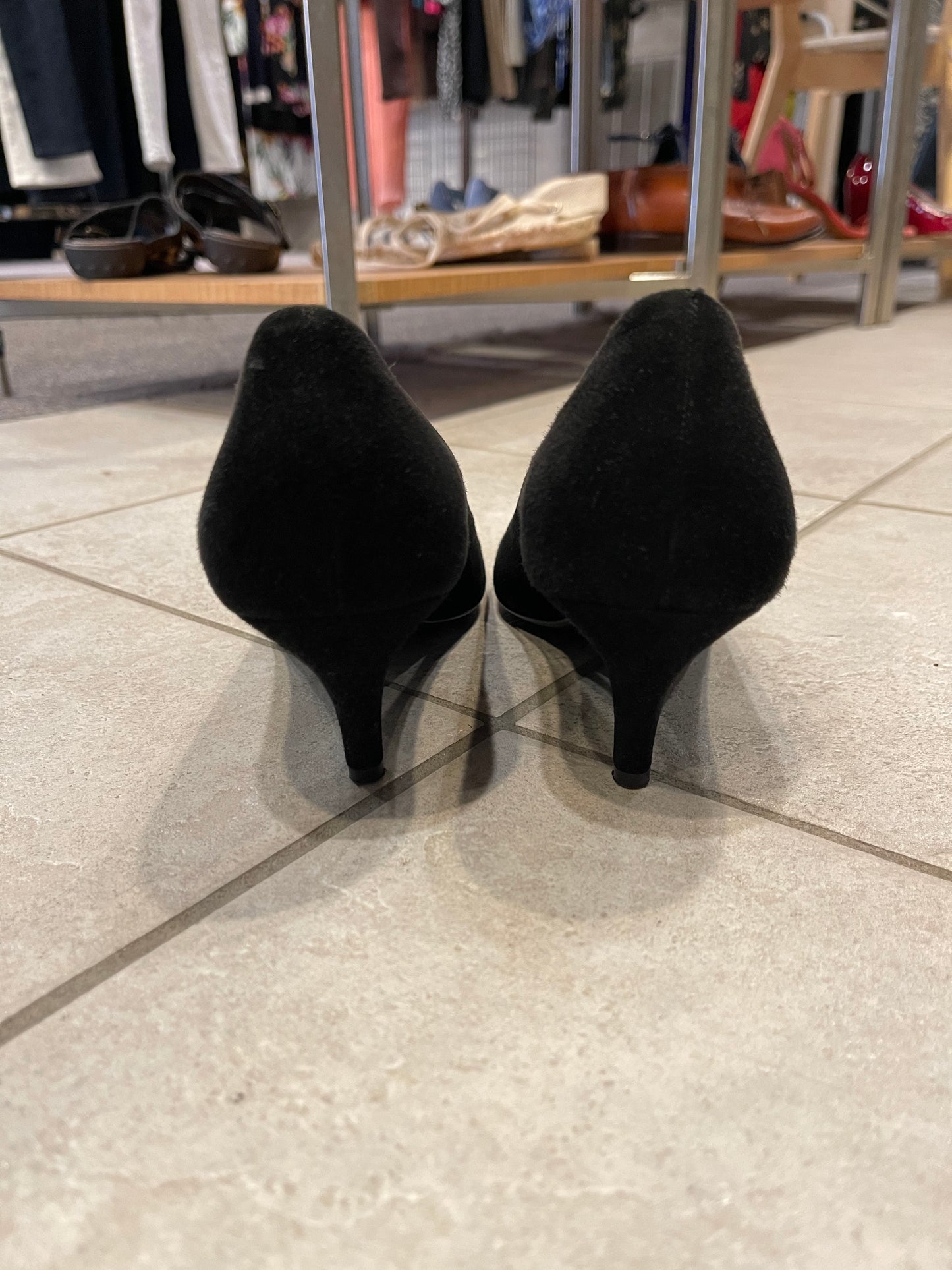 Italian Designer Black Suede Heels Size 7