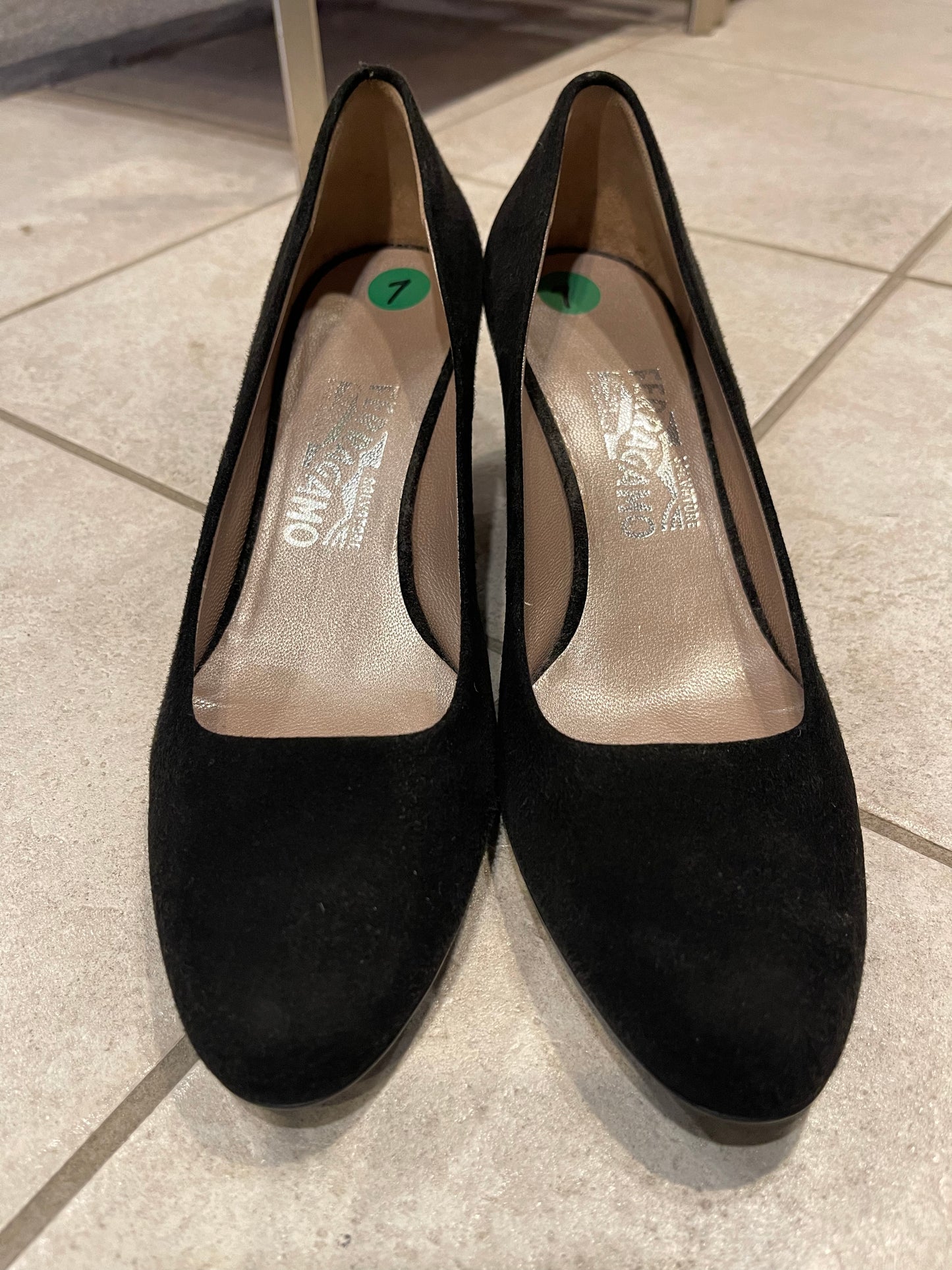 Italian Designer Black Suede Heels Size 7