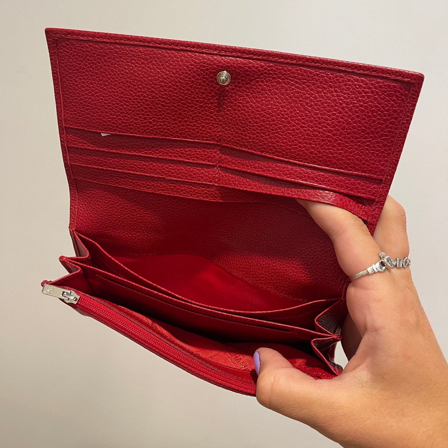 LONGCHAMP Red Leather Checkbook Wallet