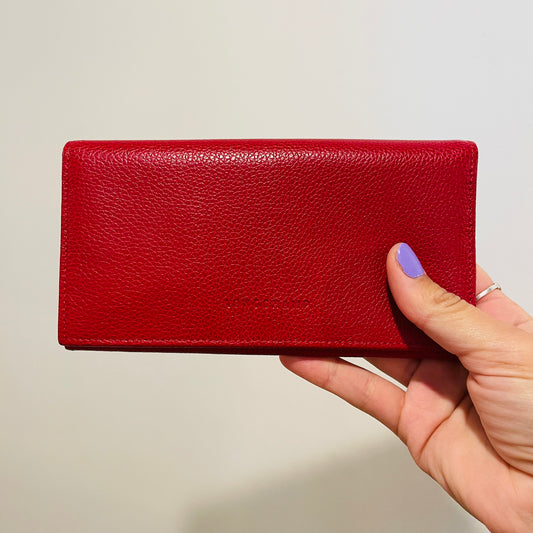 LONGCHAMP Red Leather Checkbook Wallet