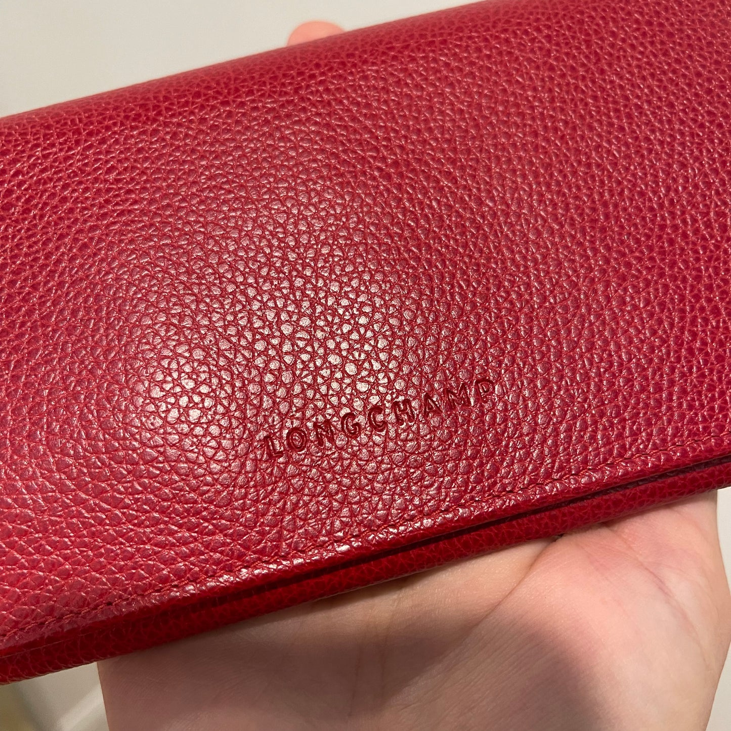 LONGCHAMP Red Leather Checkbook Wallet